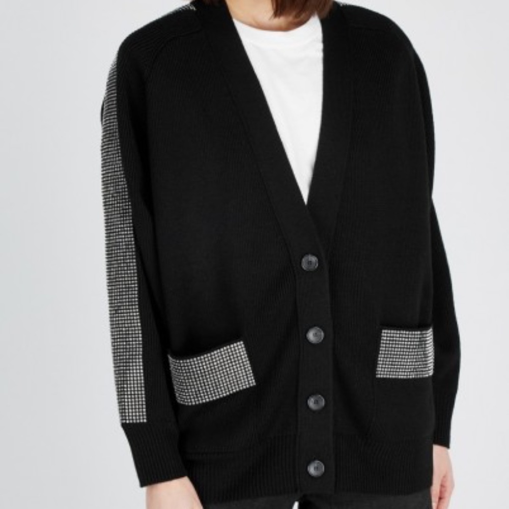Christopher Kane Black crystal embellished wool cardigan